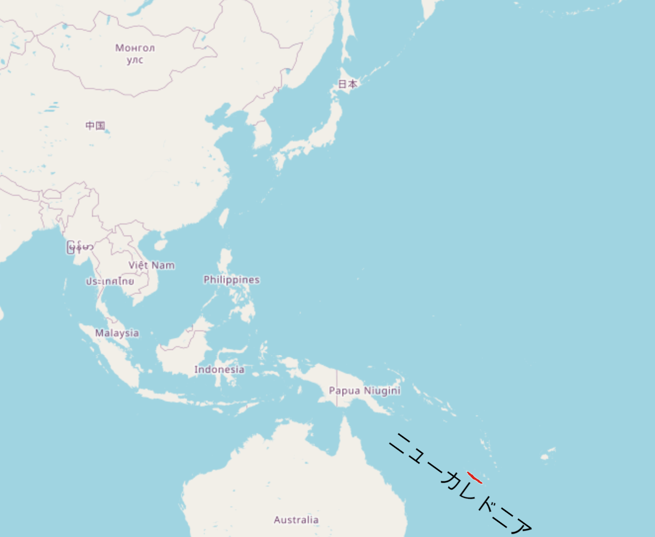 ニューカレドニアの位置